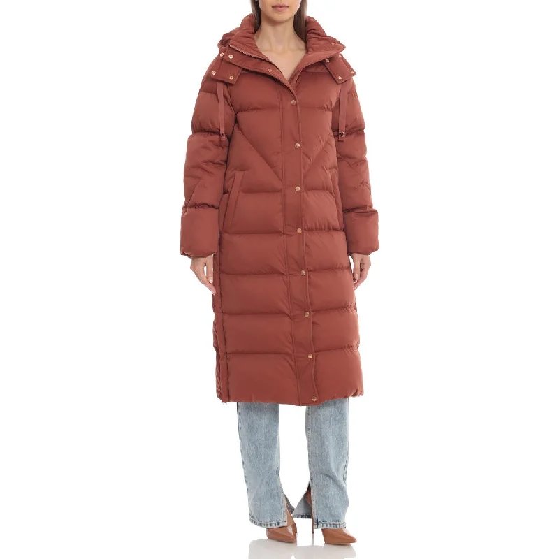 Aves Les Filles Women's Quilted Long Puffer Coat with Detachable Hood