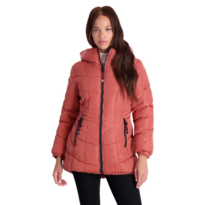 Canada Weather Gear Women's Reversible Puffer to Sherpa Hooded Coat