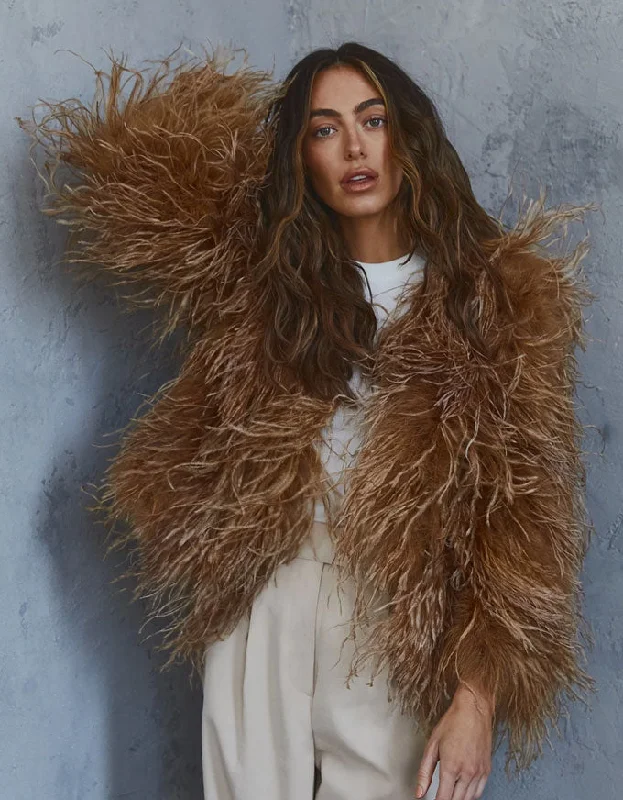 Mia Ostrich Feather Jacket Camel