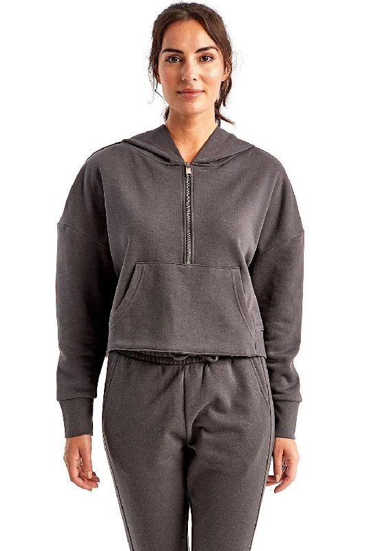 TriDri Womens Alice 1/4 Zip Hooded Sweatshirt Hoodie - Charcoal Grey