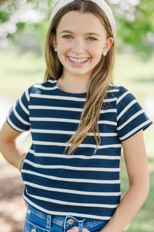 Girls: Lucky You Navy Blue Striped Tee