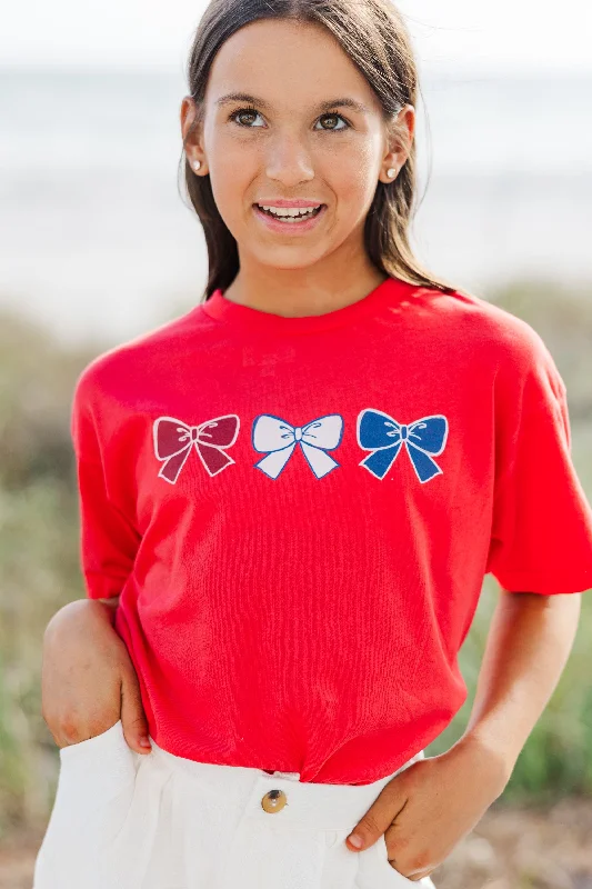 Girls: Red White & Bowtiful Red Graphic Tee