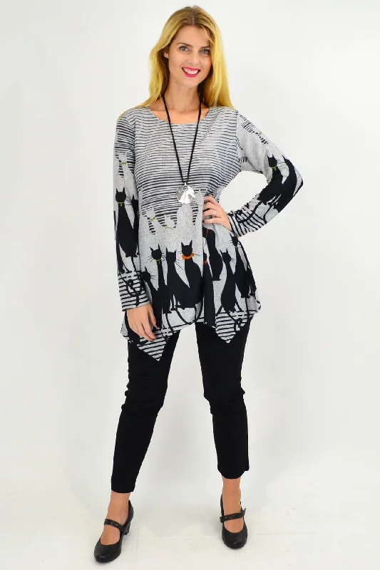 Black Winter Kitty Cat Tunic Top