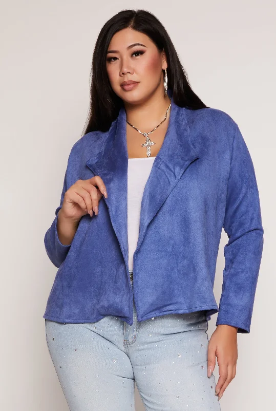 BlazershotPlus Size Faux Suede Open Front Blazer