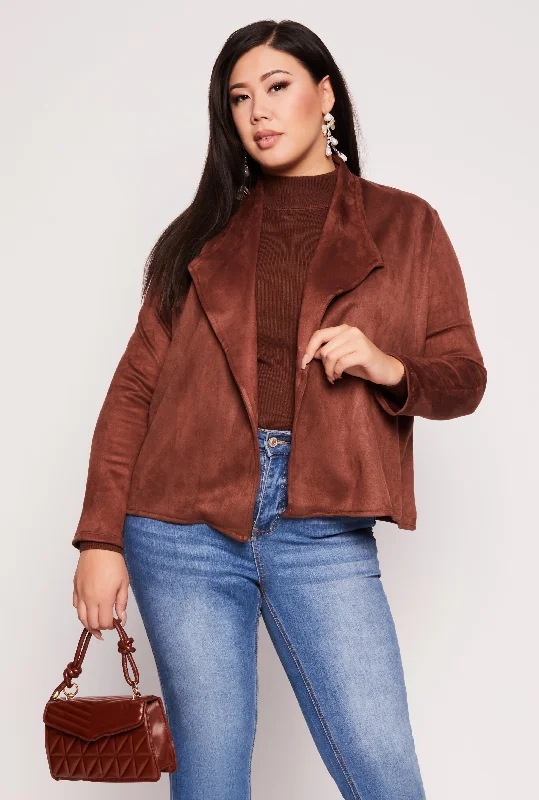 BlazerstylePlus Size Faux Suede Open Front Blazer