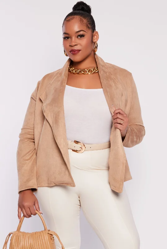 BlazerlookPlus Size Faux Suede Open Front Blazer