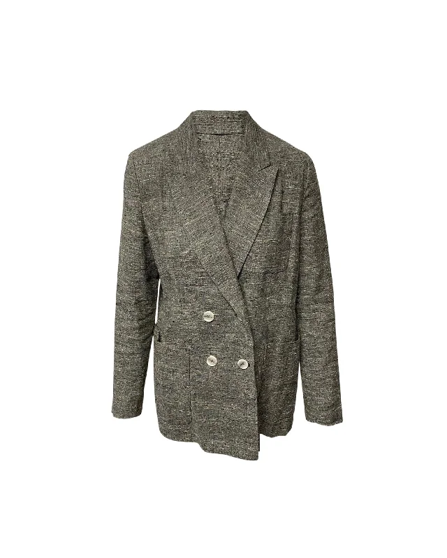 BlazerbrandDouble-breasted Donegal Jacket In Grey Silk