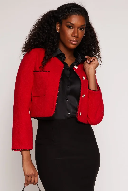 BlazerdunkTweed Contrast Stitch Button Front Blazer