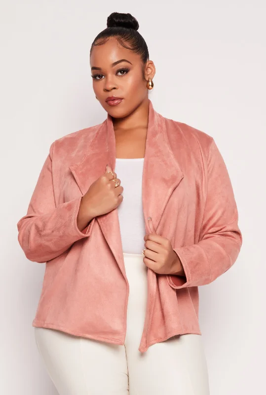 BlazerrivalPlus Size Faux Suede Open Front Blazer