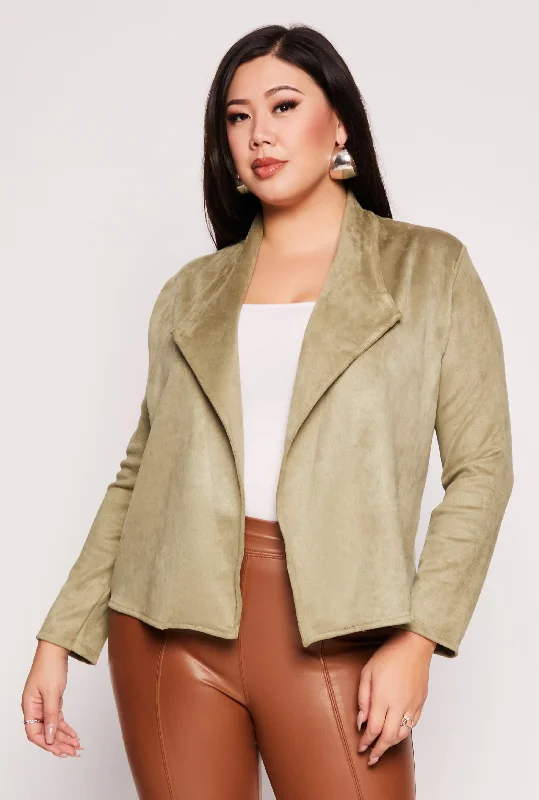 BlazercourtPlus Size Faux Suede Open Front Blazer