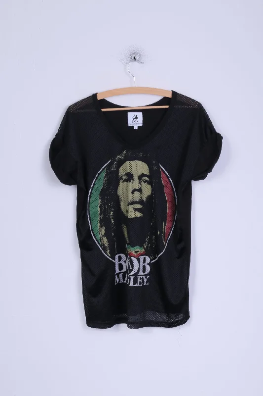 Zion Rootswear Atmosphere Womens 10 M Shirt Black Bob Marley Mesh V Neck