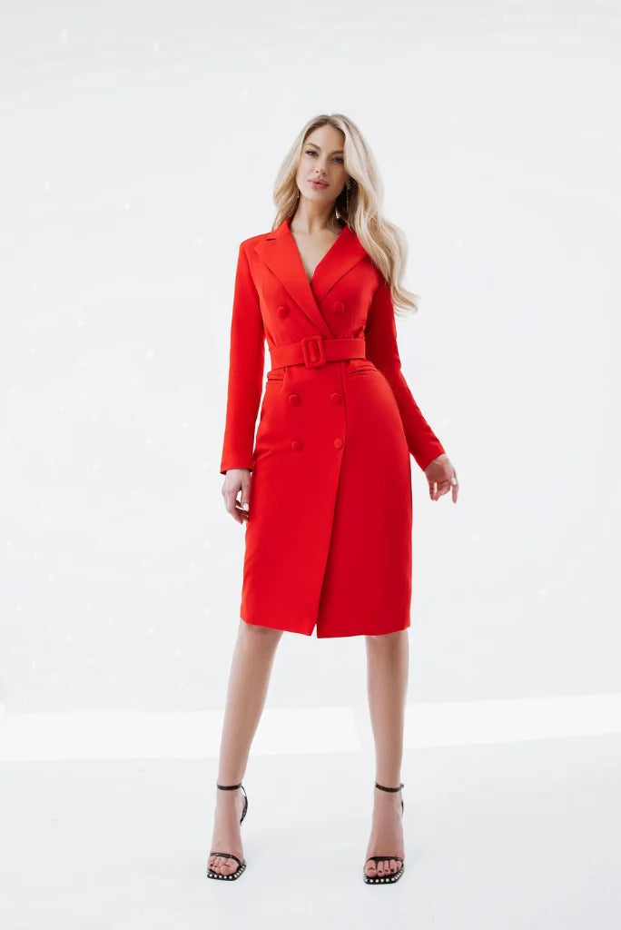 Women's Red Long Coat Formal Dress, Elegant Double Breasted Coat for Office and Events